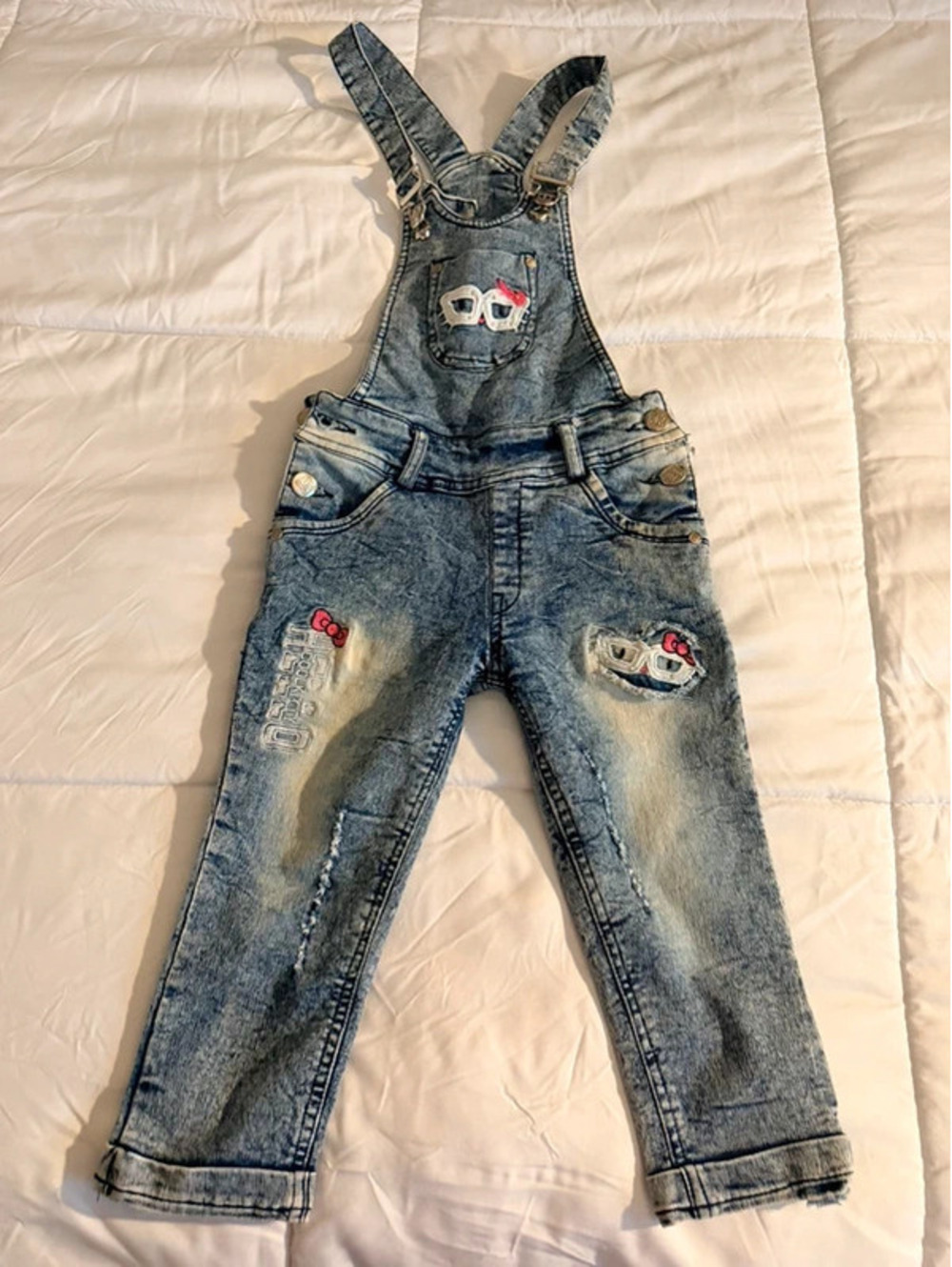 Hello Kitty blue denim overalls Hello Kitty face